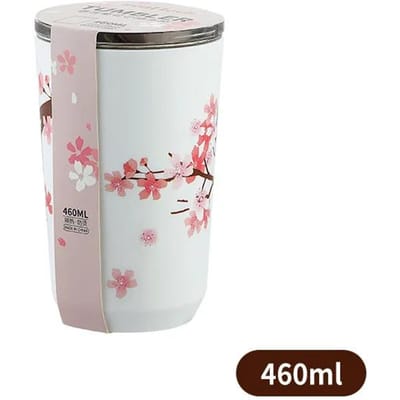 Tasse Thermique Fleur de Cerisier Avec Couvercle Double Paroi Café Anti-Fuite Tasse à Eau Voyage Camping Tumbler à Thé Articles pour Boire Acier Matériau Durable Inoxydable 301-600ml
