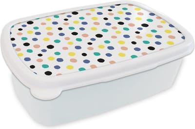Broodtrommel Wit - Lunchbox - Brooddoos - Stippen - Patronen - Geel - 18x12x6 cm - Volwassenen