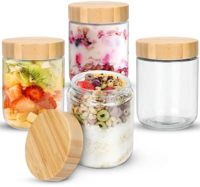 Glazen potten met houten deksel - set van 4 - multifunctioneel - 500 ml