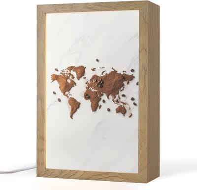 Tafellamp 20x30 cm - LED lamp - Wereldkaart - Koffie - Marmer - Decoratieve tafellampen - Dimbaar - Tafellampje slaapkamer - Woonkamer binnen