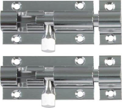 AMIG schuifslot/plaatgrendel - 2x - messing - 6 x 2.55 cm - verchroomd - deur - poort