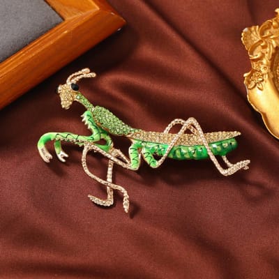 Dames Heren Overdreven Vintage Bidsprinkhaan Glanzende Strass Speldjes Broche Retro Klassiek Insect Gesp Spelden Accessoires Voor Unisex black