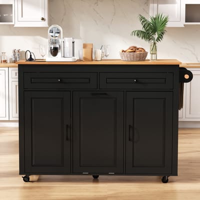 MODFU Keukeneiland - Uitschuifbaar Werkblad En Stopcontacten - Modern - Voor Keuken En Eethoek - MDF - Zwart - 120 x 40-75 x 92 cm