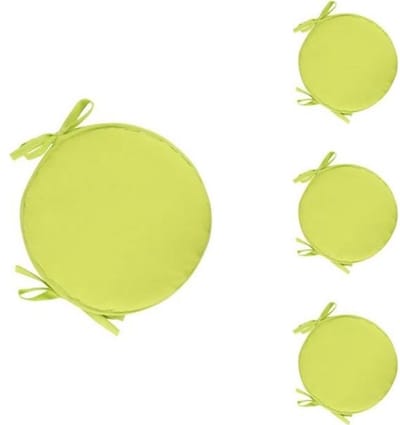 Een set van 4 stoelkussens, 36 cm in diameter, rond, geschikt voor stoelen en fauteuils; de diameter van het kussen is 38 cm.