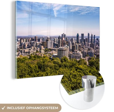 ® Glasschilderij 180x120 cm - Schilderij acrylglas - Stadsbeeld van het groene downtown Montreal in Canada - Foto op glas - Muurdecoratie woonkamer - Wanddecoratie slaapkamer - Schilderijen