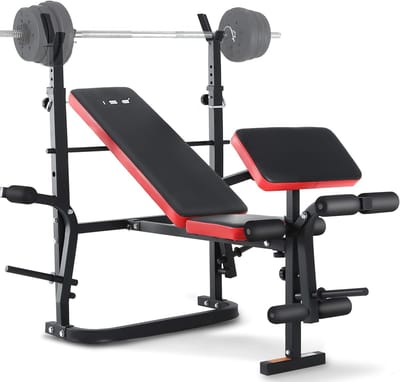 Trainingsbank Halterbank - Fitnessapparaat Krachtstation - Thuis Sporten - Inklapbaar Ontwerp - 120 kg Belastbaar - Zwart Rood