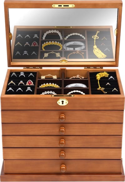 Sieradendoos Met 6 Niveaus Houten Sieradendoosjes Met Deksel Sieradekoffer Voor Ringen En Oorbellen