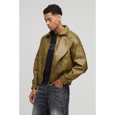Oversized Double Collared Biker Jacket | Khaki | Size Large