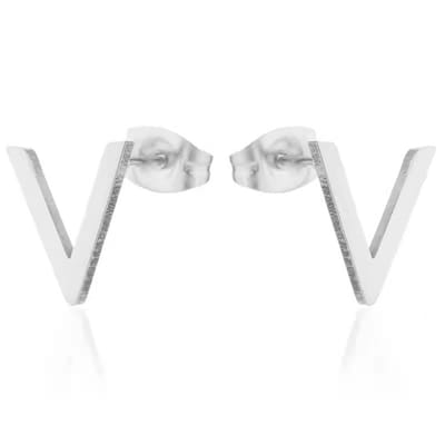 Gading® Oorknopjes - RVS dames Oorknoppen met ketter "V"- zilverkleurig- 9mm*10mm