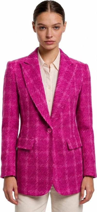 Roze Dames Blazer - Ruiten Patroon - Jasje - Fashion