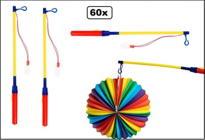 60x Lampion stok met led verlichting 40cm - Optocht lampion them feest party uitdeel
