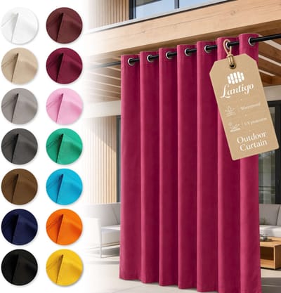 Lantigo Buitengordijn Donkerroze 155x180 cm waterdicht | Tuingordijn privacy pergola overkapping ringen embrasse