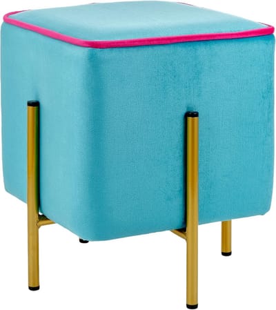 Fluwelen Kruk - Zitkruk Voetenbank - Comfortabel Ontspannen - Zacht Schuim Vulling - 33x33x38 cm - Turquoise