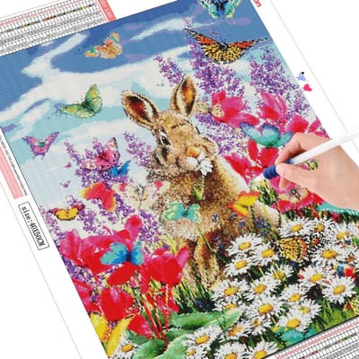 Peinture Diamant Carrée Pleine Lapin Mosaïque Diamant Perles Fleurs Broderie 20X30CM gray