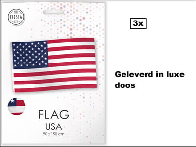 3x Luxe vlag Amerika 150cm x 90cm - vlag verpakt in luxe verpakking - Landen USA festival thema feest V.S. fun verjaardag