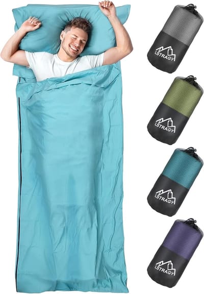 Huttenslaapzak Microvezel - Reisdeken Liner - Backpacking Reizen - Doorlopende Ritssluiting Kussenvak - 95 x 220 cm - Oceaanblauw