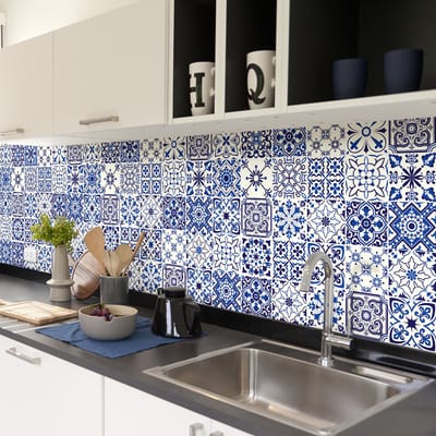 Zelfklevende muurtegelstickers voor keuken en badkamer - 30 Corchiano cementtegelstickers - 30 stickers 20x20cm
