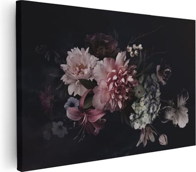 Artaza Canvas Schilderij Stilleven Bloemen - 30x20 cm - Klein - Wanddecoratie Boeket - Muurdecoratie Woonkamer - Kamer Accessoires