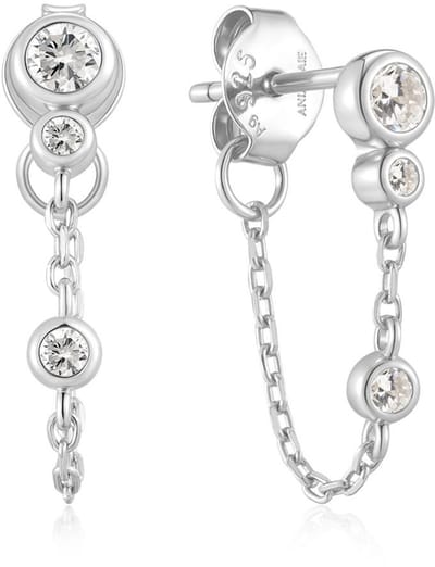 Silver Drop Chain Stud Earrings E