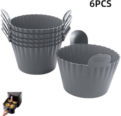 6 stuks-Muffinvormpjes - Eierbakvormpjes - Eierstoomvormpjes - Bakvormen - Siliconen - Eierstoomkommen - Bakaccessoires - Geschikt voor ovens, magnetrons en airfryers - Grijs - 7*9*5,5 cm