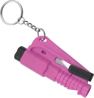 Noodhamer sleutelhanger | Veiligheidshamer | 3 in 1 | Roze | | Gordelsnijder | Autoruit breker | Noodfluit |
