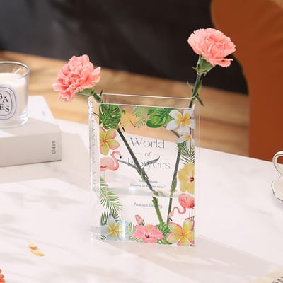 Decoratieve Boekvaas Acryl - Transparante Bloemenvaas in Boekvorm voor Woonkamer & Kantoor