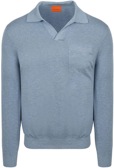Suitable Longsleeve Knitted Poloshirt Riva Pocket Lichtblauw - Maat XXL - Heren - Pullover - Polo shirt Heren met Lange mouwen