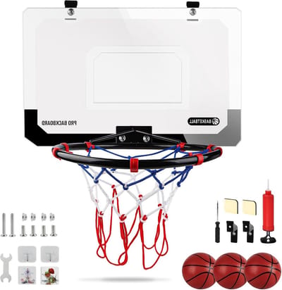 Basketbalkorf voor kinderen - Binnen - Opvouwbaar - 46 x 30 cm - Staal frame - 3 ballen - Kleefhaken - Deurhouders