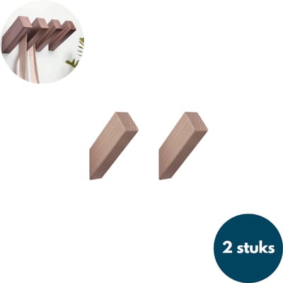 Houten Wandhaken - Vierkante kapstokhaken - Ophanghaken - Handdoekhaken - Jashaken - 2 stuks - Walnoot licht