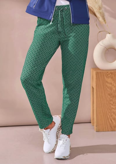 Vrijetijdsbroek met glansdetails - petrol / gedess. - Gr. 24 van Goldner Fashion