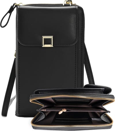 Telefoontasje Met portemonnee - Crossbody Tas Dames Kunstlederen Schoudertassen Voor Telefoon - Zwart