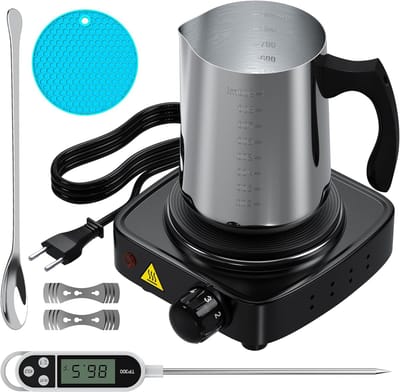 SnelShoppen - Premium kaarsenmaakset met elektronische verwarmingsplaat - DIY-set voor beginners - 900 ml gieter, roerlepel, lonthouder, thermometer -