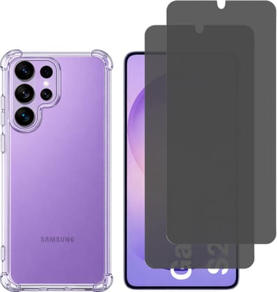 Hoesje geschikt voor Samsung Galaxy S26 Ultra backcover Shockproof siliconen Transparant en 2 stuks Beschermglas Privacy Glas Screenprotector van glazen schermbeschermfolie