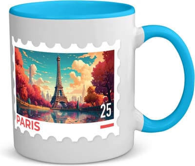 Akyol - parijs koffiemok - theemok - blauw - 420 - liefhebber - europa - 350 ML inhoud