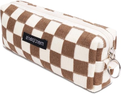 Katoenen Etui voor Potloden, Zacht en Ruim, Geschikt voor School en Kantoor, Schattig Ontwerp in Lichtbruin met Ruitpatroon