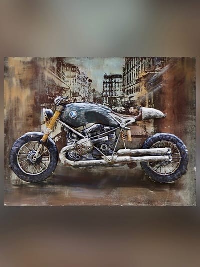 Metalen 3D schilderij motor BMW 60 cm x 80 cm - schilderij - metal - muurdecoratie - wall - deco - kunst - wanddecoratie - metaal - wandschilderij - decoratief - interieur - huis - home - cadeau - geschenk - gift - verjaardag - nieuwjaar