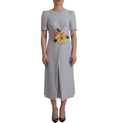 Dolce & Gabbana Blauwe Bloemenapplicatie Midi Viscose Damesjurk
