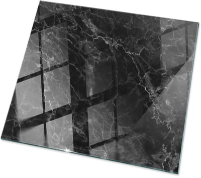 Tulup Tafelblad Glas - Marmerpatroon Met Aderen Glazen Tafelblad - 50 cm x 50 cm - Zwart Glazen Plaat - Vierkant Tafelblad Glas - Glazen Tafelblad voor de Woonkamer - Veiligheidsglas