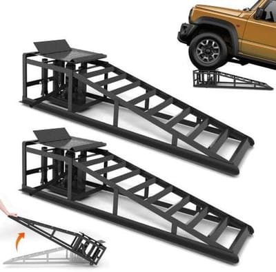 Oprijplaten set - Autohellingen hydraulisch - Voertuigonderhoud - Met hydraulische krik - 5 Ton capaciteit - Zwart