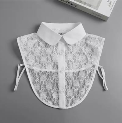 Scoby - Losse Blousekraag - Los Kraagje - Kanten Kraag - Collar - One Size - Wit met Kant