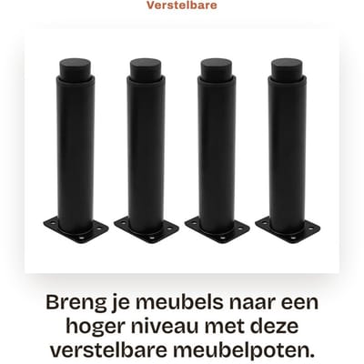 Dailygoods - Verstelbare meubelpoten - Meubelvoeten - Verhoog je meubels - Zwart - Vervangende tafelpoten - Ideaal voor tv-kast en bank