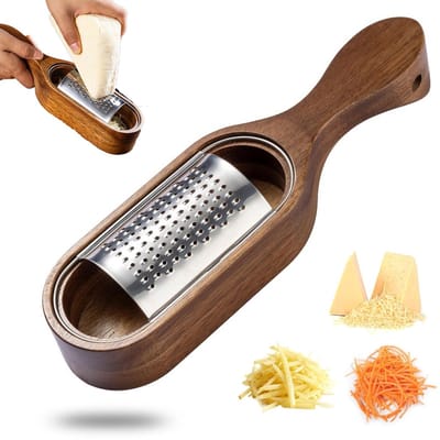 longziming -Kaasrasp - Kaasschaaf - Handrasp - Fijn En Gelijkmatig Raspen - Ergonomisch Antislip Ontwerp - Roestvrij Staal En Hout - Hygiënisch Met Opvangbak - Veelzijdig Voor Keukengebruik - 1 Stuk