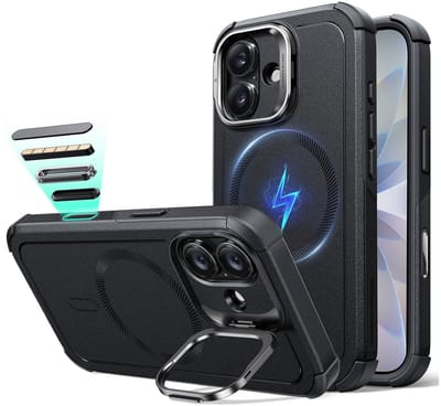 ESR Hoesje Geschikt voor iPhone 17 - Cyber Tough Stand - Compatibel met MagSafe / Qi2 - Back Cover met Standaard - Kickstand - Camera Control - Zwart