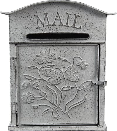 Clayre & Eef Brievenbus 26x10x31 cm Grijs Wit Metaal Bloemen