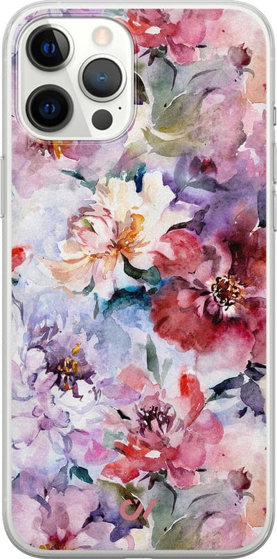 Hoesje geschikt voor Apple iPhone 12 Pro Max - Bloemen Acryl - - Roze - Apple - Casevibes