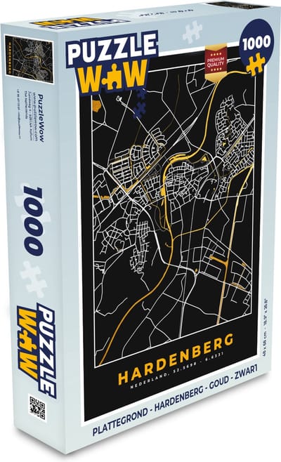 Puzzel Plattegrond - Hardenberg - Goud - Zwart - Legpuzzel - Puzzel 1000 stukjes volwassenen - Stadskaart