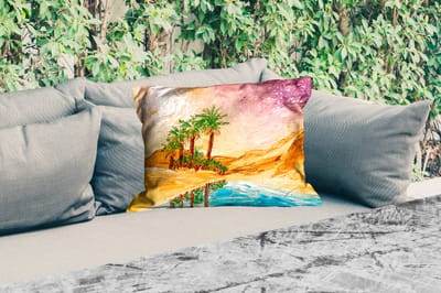 Buitenkussens - Tuin - Schilderij - Olieverf - Palmboom - Natuur - Water - 50x30 cm