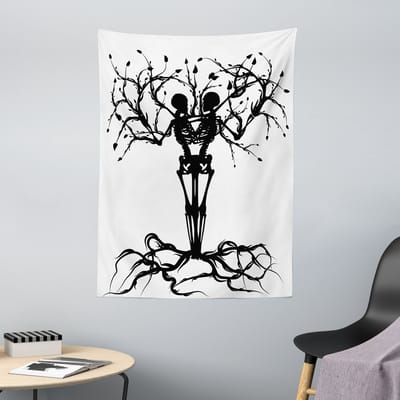 ABAKUHAUS Skeletwandtapijt, Gotische Bottenboom, 110 x 150 cm, Houtskoolgrijs en wit