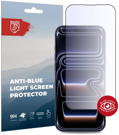 Rosso Screenprotector Geschikt voor iPhone 17 / 17 Pro - Anti-Blue Light - Case Friendly Tempered Glass - Blauw Licht Filter