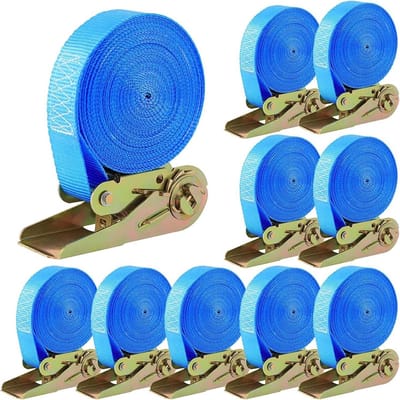 800 kg spanriem met spanner - 10 stuks polyester 6 m x 25 mm voor motorfiets, lading, aanhanger en vrachtwagens